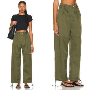 NWT Moussy Vintage High Rise 100% Cotton Fayette Cargo Pants Khaki Large $290